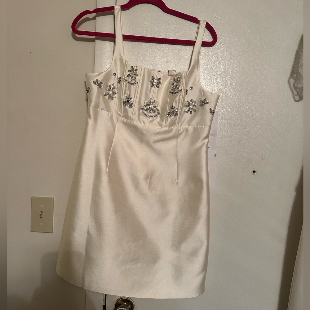Giani Bernini White Mini Dress with Silver Embellishments